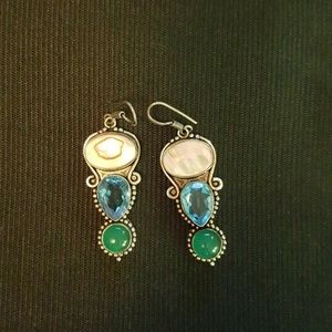 Sterling earrings with mother of pearl aqua and gr